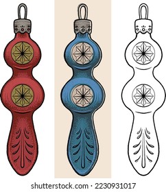 Set of New Year toys of colors and line, for a Christmas tree. Isolated vector illustrations For printing postcards..