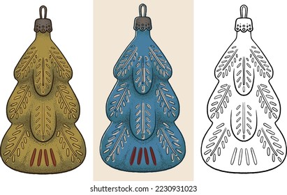 Set of New Year toys of colors and line, for a Christmas tree. Isolated vector illustrations For printing postcards..