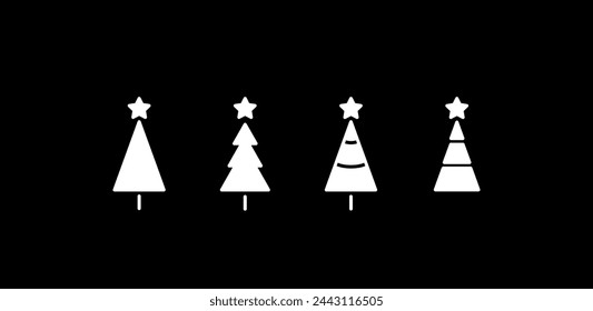 Set of New Year trees icons. Silhouette style. Vector icons