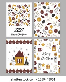 Set of new year vector cards in red and gold colors