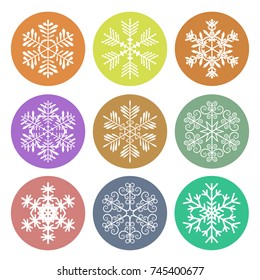 Set of New Year vector snowflakes on a white background.