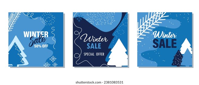 Set von Winterbannern aus Neujahr. Vektorgrafiken für Banner, Poster, Werbung, Coupons, Social-Media-Banner. Vektorgrafik.