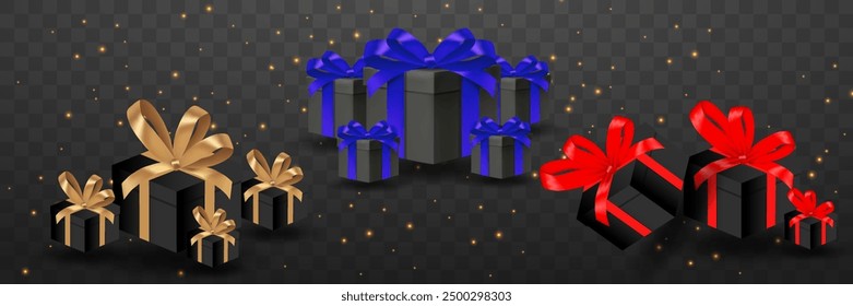 Set of New Year's boxes, holiday decorations. Vector illustration.