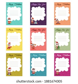 A set of new year's cards 2021 with the image of a cute bull.