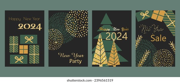 A set of New Year's cards. Discs are green with glitter and sequins. Discounts, sale