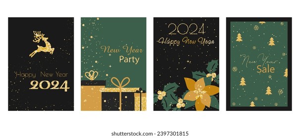 A set of New Year's cards. Discs are green with glitter and sequins. Discounts, sale