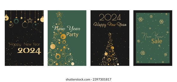 A set of New Year's cards. Discs are green with glitter and sequins. Discounts, sale