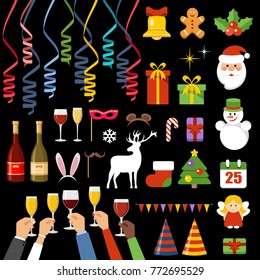 Set of New Year's and Christmas accessories. Vector illustration