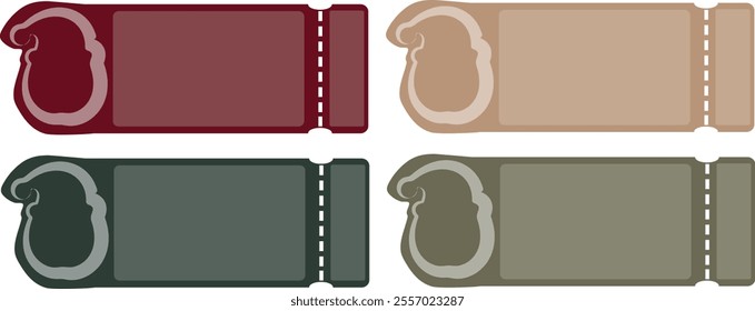 set of New Year's coupons in different pastel colors with Santa's icon located on the right side, for various New Year's and Christmas discounts