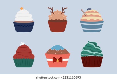 Set of New Year's cupcakes, sweet pastries