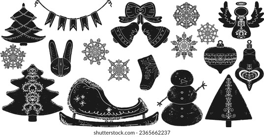 A set of New Year's elements, a festive set. Vector isolated black element for design