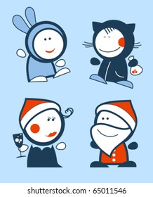 Set of new years funny people icons.