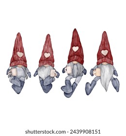 Set of New Year's gnomes in red hats