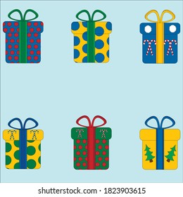 A set of New Year's items. Gifts and decorations. Santa's sleigh. Cute snowman. Bells. Christmas sweets and gifts. Items for New Year's decoration.