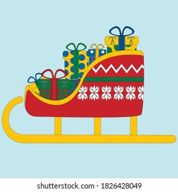 A set of New Year's items. Gifts and decorations. Santa's sleigh. Cute snowman. Bells. Christmas sweets and gifts. Items for New Year's decoration.