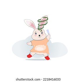 Set of New Year's rabbits. Collection of Christmas bunnies. 2023 is the year of the rabbit. Vector illustration