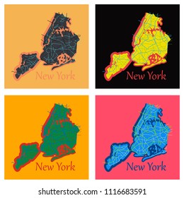 Set of New York City Map - flat illustration