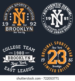 Set of New York graphic for t-shirt. Original clothes design. Vintage typography print for apparel. Vector illustration.