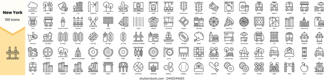 Set of new york icons. Simple line art style icons pack. Vector illustration