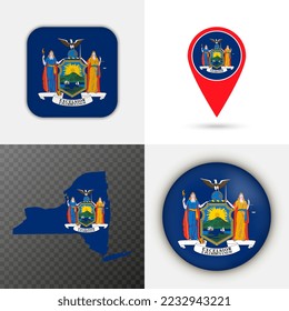 Set of New York state flag. Vector illustration.