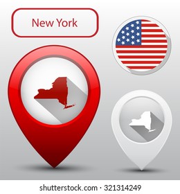Set of New York state with flag america and map pointer