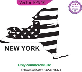 Set of New York US state map. Map of the United States of America. States of the USA. US map with state border. Distressed American flag with splash elements, flag of America, patriot, military.