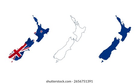 Set of New Zealand map isolated on white background, vector illustration design