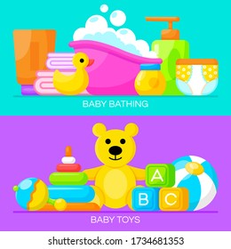 Set of newborn babies care banners. Vector illustration