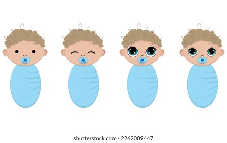  Set of newborn boys.Illustration for baby shower, gender reveal, birthday party. Flat vector design.