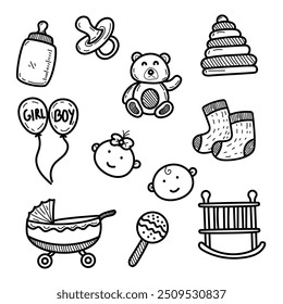 Set of newborn doodle sketch vector illustration on a white background
