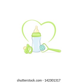 Set for a newborn in gentle colors, vector illustration