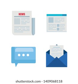 set of news documents with chat bubble and letter information