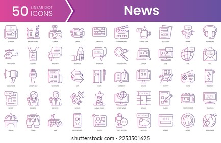 Set of news icons. Gradient style icon bundle. Vector Illustration