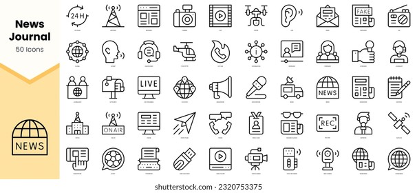 Conjunto de Icons de la revista de noticias. Paquete de iconos de estilo de arte de línea simple. Ilustración del vector