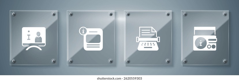 Set News on radio channel, Retro typewriter, Information and Television report. Square glass panels. Vector - Powered by Shutterstock - Get 15% off with code: PIKWIZARD15