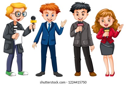 Set of news reporter character illustration