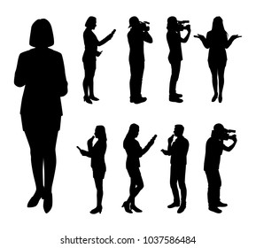 Set of news reporters silhouette vector