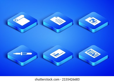 Set News, Roll of paper, Business card, Pipette, File document and  icon. Vector