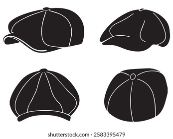 Set of Newsboy Hat Silhouettes on Transparent Background