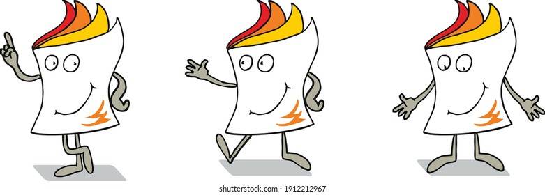 Set of newspaper with arms and legs in different poses, isolated on white background. The magazine smiles with eyes. Flat infographics. Vector illustration in cartoon style.