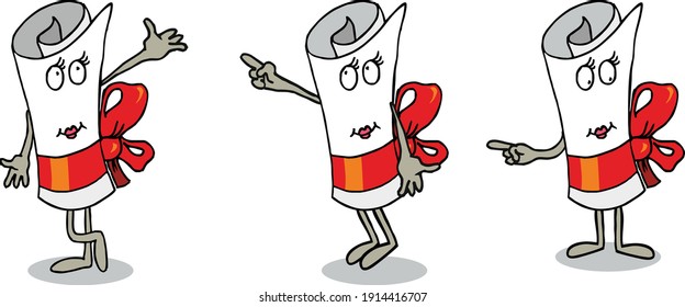 Set of newspaper with arms and legs in different poses, isolated on white background. The magazine smiles with eyes. Flat infographics. Vector illustration in cartoon style.