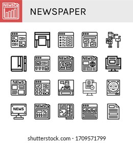 Set of newspaper icons. Such as Newspaper, Article, Plotter, Paperboy, Journal, News, Release, Pachinko, Press , newspaper icons