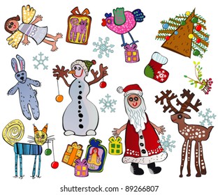 set of new-year child`s pictures