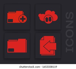 Set Next page arrow, Add new folder, Cloud download and upload and Document folder icon. Vector
