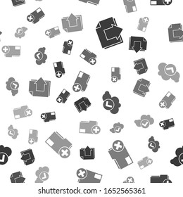 Set Next page arrow, Delete folder, Cloud with check mark and Add new folder on seamless pattern. Vector