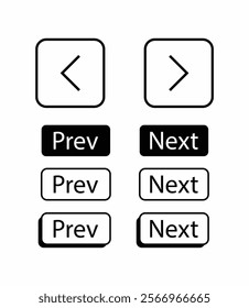 A set of next-prev button icons with various minimalist styles, perfect for web and app interfaces. Ready-to-use vector format