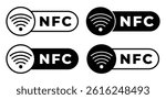 Set of NFC Icons Black and White, Rounded and Rectangular Vector Designs Illustration