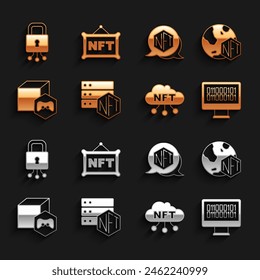 Set NFT blockchain technology, Digital crypto art, Binary code, cloud, Cyber security and  icon. Vector