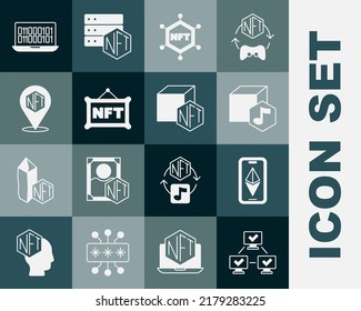 Set NFT blockchain technology, Ethereum ETH, Digital crypto art, Binary code and  icon. Vector