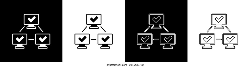 Set NFT Blockchain Technology Symbol einzeln auf schwarz-weißem Hintergrund. Nicht fungibler Token. Digitales kryptographisches Kunstkonzept.  Vektorgrafik